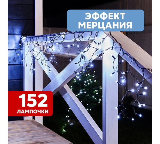 Гирлянда Neon-Night айсикл бахрома светодиодная 5x0,7 м, мерцание, черный каучук, белый свет 255-365