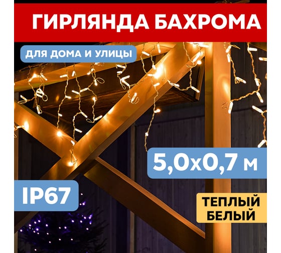 Гирлянда Neon-Night айсикл бахрома светодиодная 5x0,7 м, 152 led, белый каучук, теплый белый 255-376