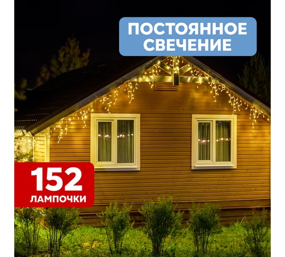 Гирлянда Neon-Night айсикл бахрома светодиодная 5x0,7 м, 152 led, белый каучук, теплый белый 255-376