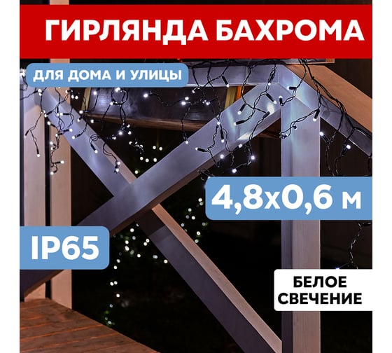Светодиодная гирлянда бахрома Neon-Night Айсикл 4,8x0,6 м, мерцание, черный провод, белый 255-175