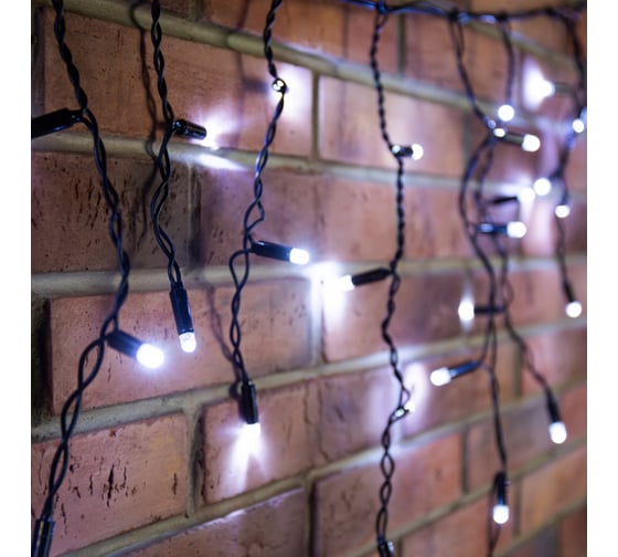 Светодиодная гирлянда бахрома Neon-Night Айсикл 4,8x0,6 м, мерцание, черный провод, белый 255-175 1