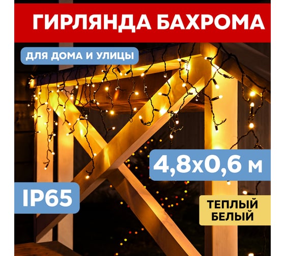 Светодиодная гирлянда бахрома Neon-Night Айсикл 4,8x0,6 м, мерцание, черная, теплый белый 255-176