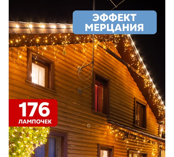 Светодиодная гирлянда бахрома Neon-Night Айсикл 4,8x0,6 м, мерцание, черная, теплый белый 255-176
