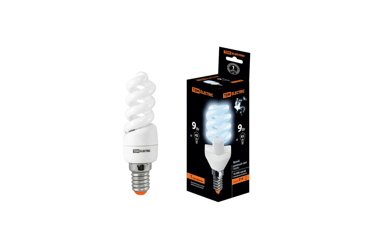 Энергосберегающая лампа TDM КЛЛ-FSТ2-9 Вт-4000 К–Е14, 32x99 мм SQ0323 ...