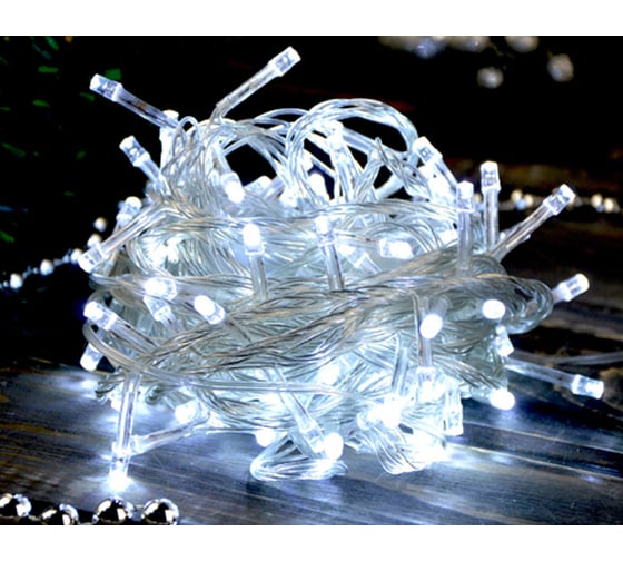 Гирлянда Bikson нить, 100LED, 7,5м, холодный белый, 4 режима, прозрачный провод 8\4307