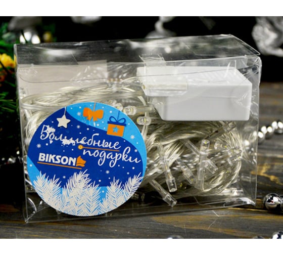 Гирлянда Bikson нить, 100LED, 7,5м, холодный белый, 4 режима, прозрачный провод 8\4307