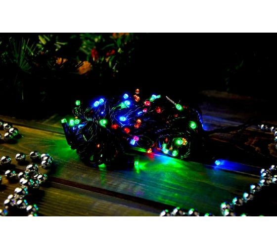 Гирлянда Bikson нить 100LED, 8,5м, мульти, 4 режима, зеленый провод 8\4292