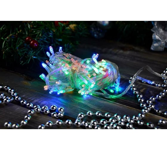 Гирлянда Bikson нить 100LED, 8м, мульти, 4 режима, прозрачный провод 8\4280
