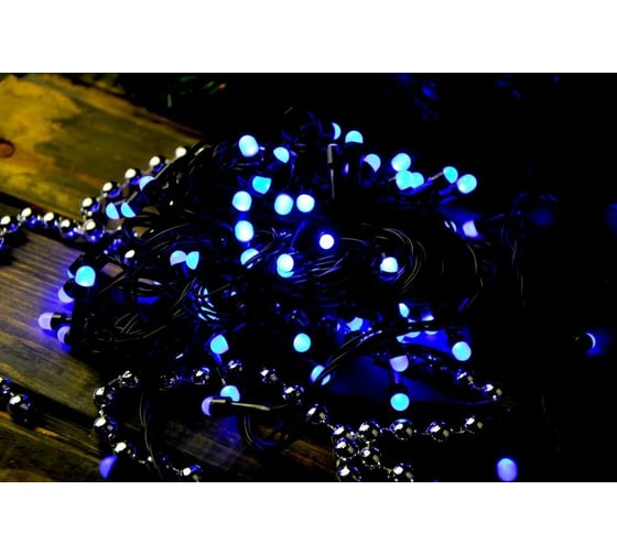 Гирлянда Bikson нить 100LED, 9м, синяя, большие лампы, 4 режима, зеленый провод 8\4320
