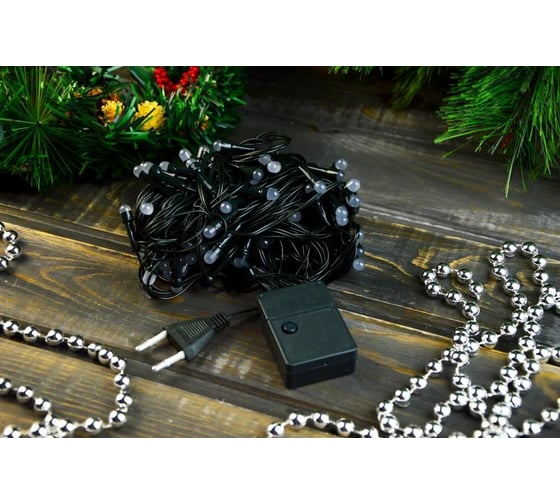 Гирлянда Bikson нить 100LED, 9м, синяя, большие лампы, 4 режима, зеленый провод 8\4320