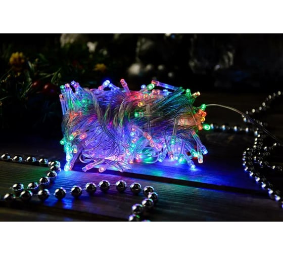 Гирлянда Bikson нить 160LED, 9,5м, мульти, 4 режима, прозрачный провод 8\4309