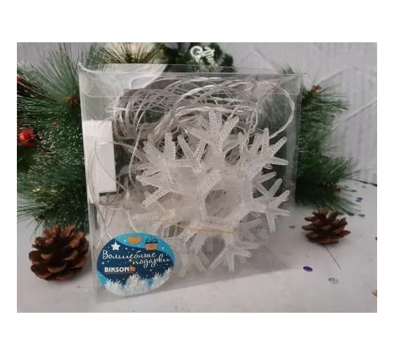 Гирлянда Bikson ТМ снежинки 6шт 15см, 36LED, 2,4*0,6м, холодный белый, 4 режима, арт. WWK31113 8\4565