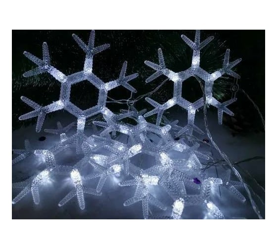 Гирлянда Bikson ТМ снежинки 6шт 15см, 36LED, 2,4*0,6м, холодный белый, 4 режима, арт. WWK31113 8\4565