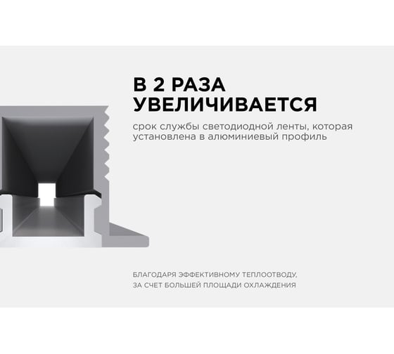 Алюминиевый профиль для Led ленты Apeyron встраиваемый, 12,4x9мм, 2м, лента до 5мм, комплект 08-39