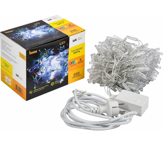Гирлянда нить IEK 20м 200rgb ip44 прозрачный 230в кон. 8 LGDU111-3-200-20-T-S-44
