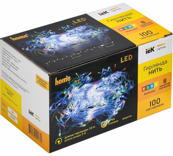 Гирлянда нить IEK 10м 100rgb ip44 прозрачный 230в кон. 8 LGDU111-3-100-10-T-S-44