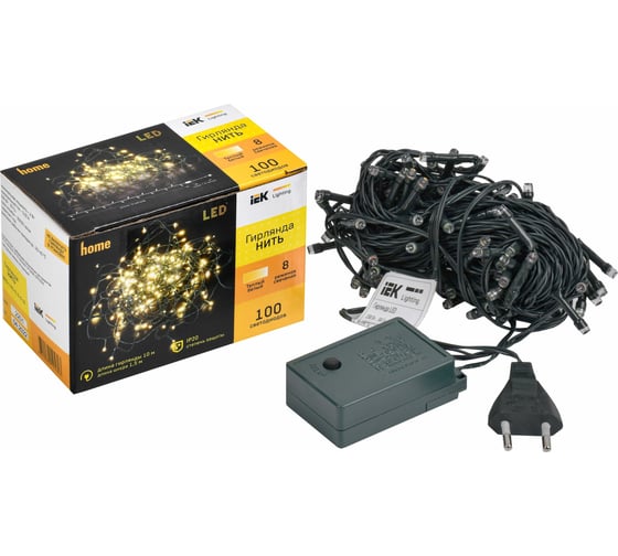 Гирлянда нить IEK 10м 100ww ip20 зеленый 230в кон. 8 LGDB110-1-100-10-G-S-20