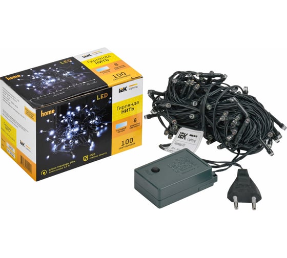 Гирлянда нить IEK 10м 100w ip20 зеленый 230в кон. 8 LGDB110-2-100-10-G-S-20