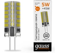 Лампа Gauss elementary g4 ac210-240v 5w 400lm 3000k силикон led 1/20/200 18015