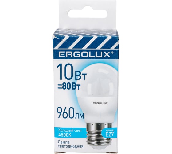 Светодиодная лампа Ergolux LED-G45-10W-E27-4K (Шар 10Вт E27 4500K 220-240В ПРОМО) 14546