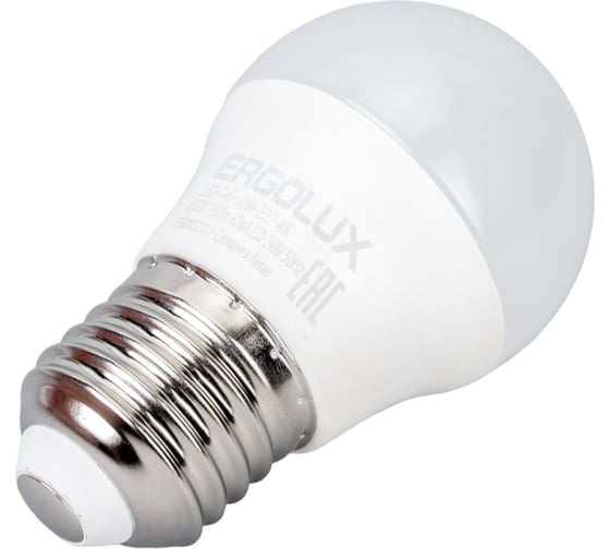 Светодиодная лампа Ergolux LED-G45-10W-E27-4K (Шар 10Вт E27 4500K 220-240В ПРОМО) 14546
