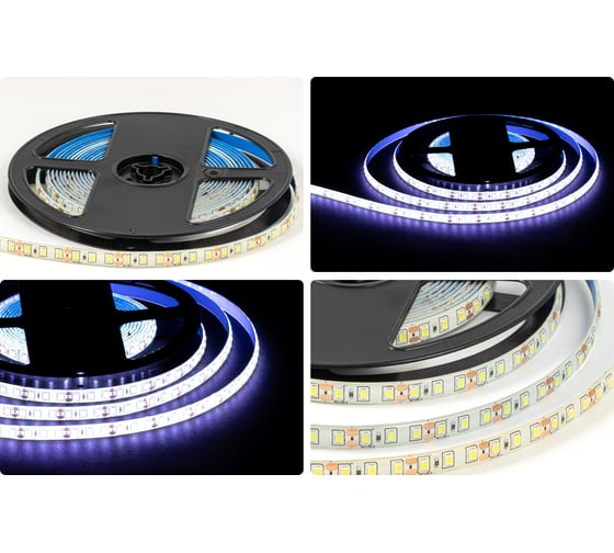 Светодиодная лента OGM 12В, 9,6Вт/м, smd2835, 120д/м, ip65, 7лм/чип, подложка 8мм, 5м, 6500к. / LSE-261