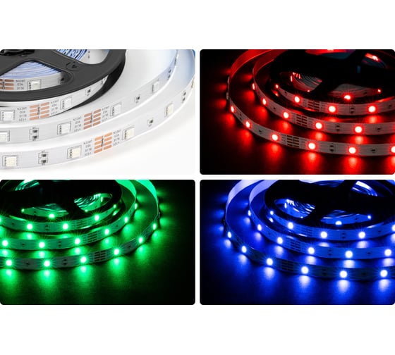 Светодиодная лента OGM 12В, 7,2Вт/м, smd5050, 30д/м, ip20, подложка 10мм, 5м, rgb. / LSE-280