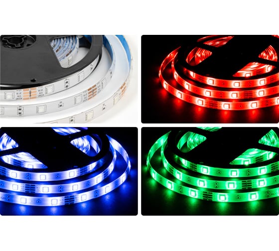 Светодиодная лента OGM 12В, 7,2Вт/м, smd5050, 30д/м, ip65, подложка 10мм, 5м, rgb. / LSE-284
