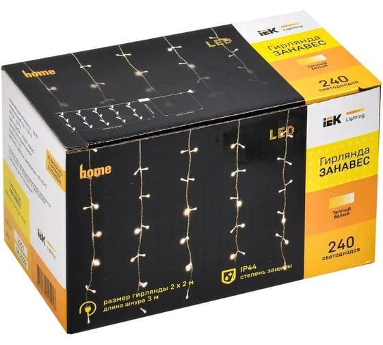 Гирлянда-занавес IEK 2x2 м, 240 светодиодов, ip44, прозрачный, 230В LGDU201-1-240-L2-T-S-44