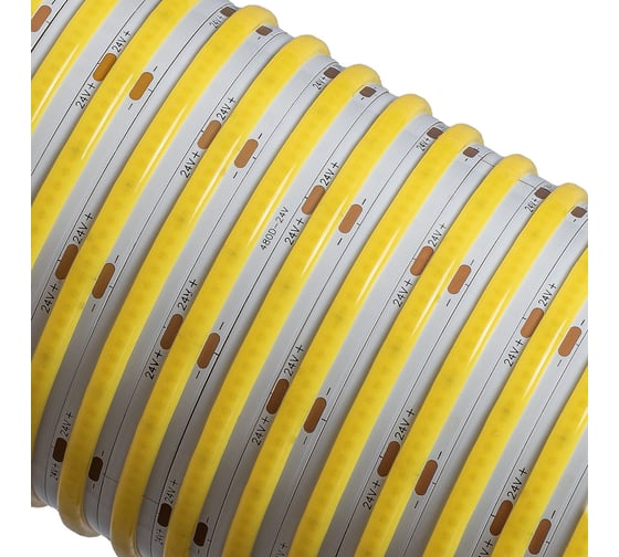 Светодиодная лента MAKSILED cob 24В, 480д/м, 10Вт/м, ip20, 850Лм/м, 3000k, теплый белый, 5м ML-R480-COB-WW-S