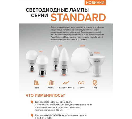Светодиодная лампа Wolta 12Вт 6500K GU5.3 25WPAR16-230-12GU5.3