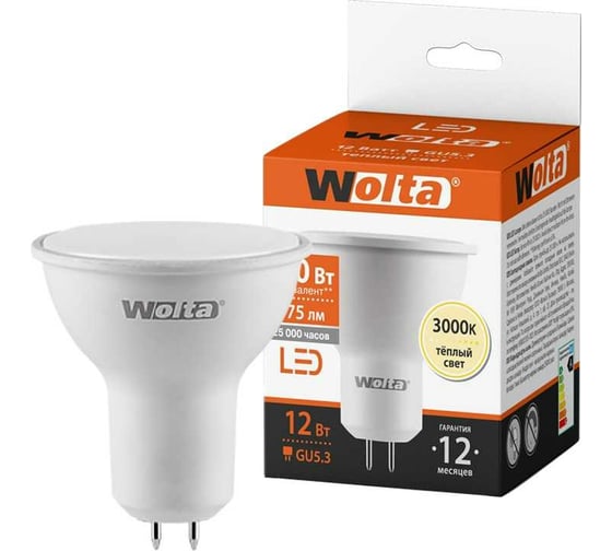 Светодиодная лампа Wolta 12Вт 3000K GU5.3 25YPAR16-230-12GU5.3