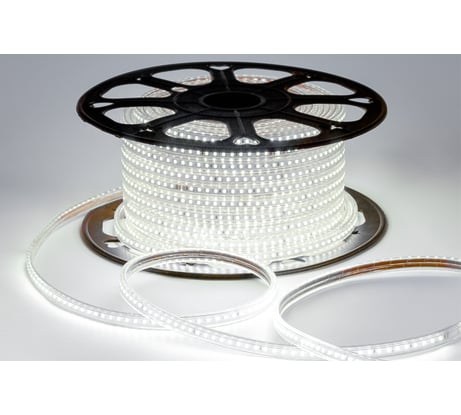 Светодиодная лента OGM 220В, 7Вт/м, smd2835, 120д/м, ip65, 600Лм/м, 13x7мм, 50м, 4000к / O17-08