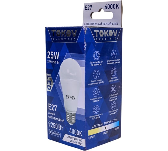 Светодиодная лампа TOKOV ELECTRIC 25Вт А60 4000К Е27 176-264В TKE-A60-E27-25-4K