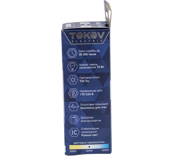 Светодиодная лампа TOKOV ELECTRIC 10Вт С37 4000К Е14 176-264В TKE-C37-E14-10-4K