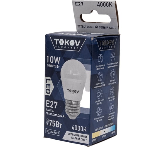 Светодиодная лампа TOKOV ELECTRIC 10Вт G45 4000К Е27 176-264В TKE-G45-E27-10-4K