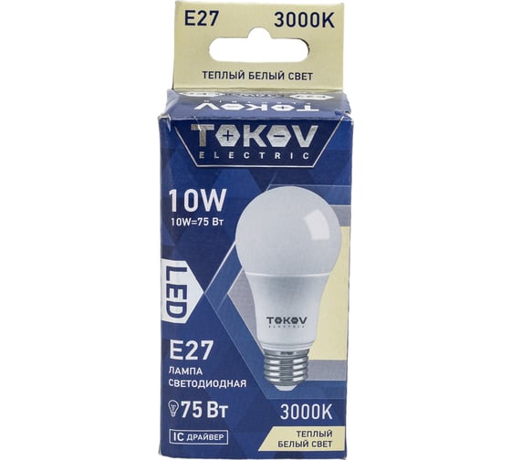 Светодиодная лампа TOKOV ELECTRIC 10Вт А60 3000К Е27 176-264В TKE-A60-E27-10-3K