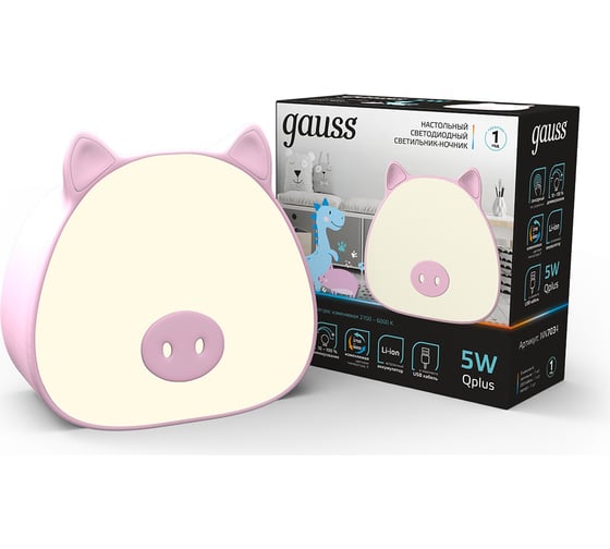 Настольный светильник ночник Gauss qplus модель gtl703 5w 200lm 2700-6000k 5v li-ion 1200ma розовый NN7034