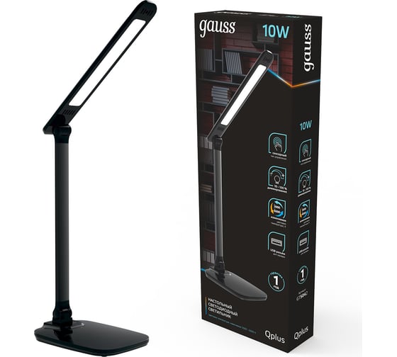 Настольный диммируемый светильник Gauss qplus модель gtl504 10w 590lm 3000-6000k 170-265v черный usb GT5042