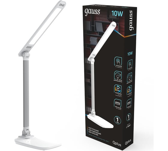 Настольный диммируемый светильник Gauss qplus модель gtl504 10w 590lm 3000-6000k 170-265v белый usb GT5041