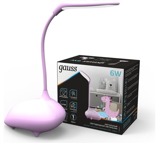 Настольный детский светильник Gauss qplus модель gtl701 6w 330lm 2700-6000k 5v li-ion 1200ma розовый GT7014