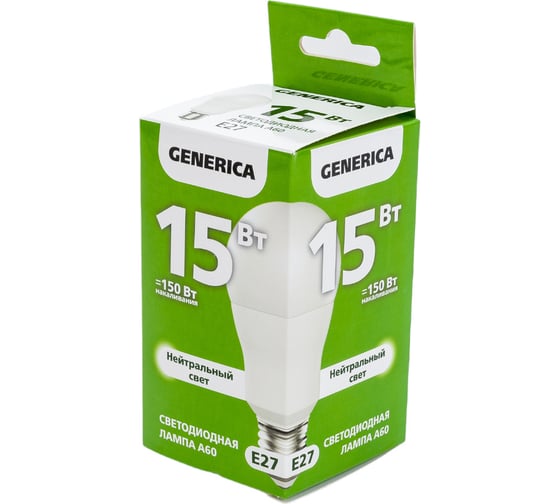 Светодиодная лампа GENERICA A60 груша 15Вт 230В 4000К E27 LL-A60-15-230-40-E27-G