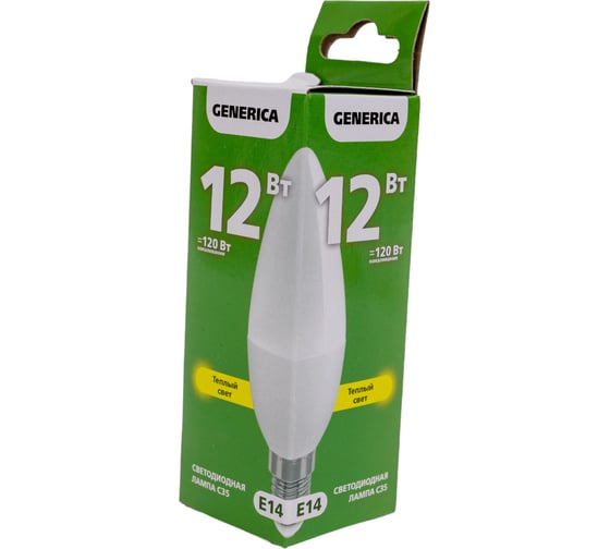 Светодиодная лампа GENERICA C35 свеча 12Вт 230В 3000К E14 LL-C35-12-230-30-E14-G