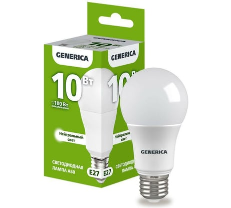 Светодиодная лампа GENERICA A60 груша 10Вт 230В 4000К E27 LL-A60-10-230-40-E27-G