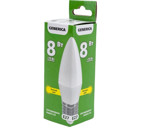 Светодиодная лампа GENERICA C35 свеча 8Вт 230В 3000К E27 LL-C35-08-230-30-E27-G