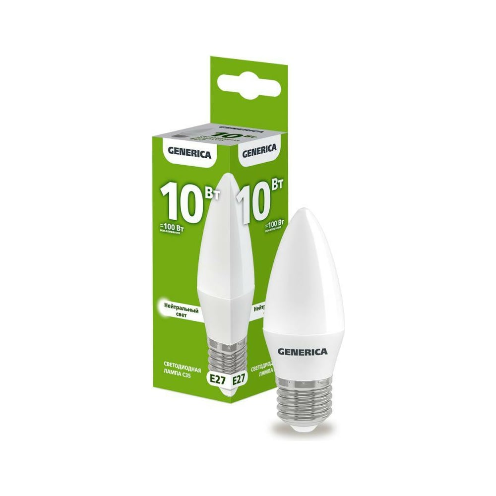 СветодиоднаялампаGENERICAC35свеча10Вт230В4000КE27LL-C35-10-230-40-E27-G