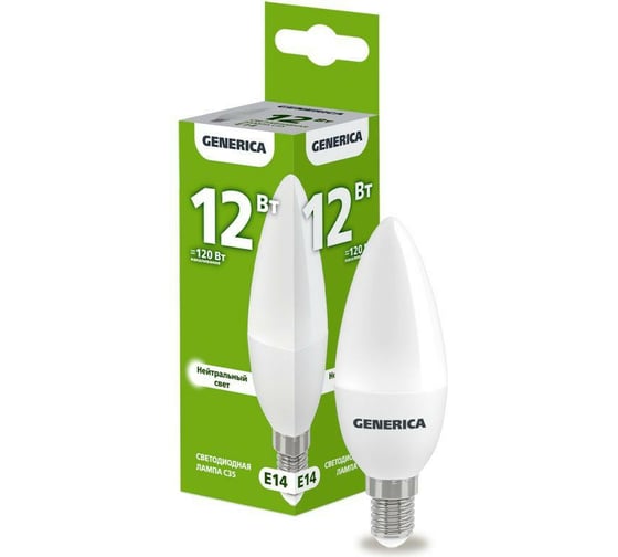 Светодиодная лампа GENERICA C35 свеча 12Вт 230В 4000К E14 LL-C35-12-230-40-E14-G