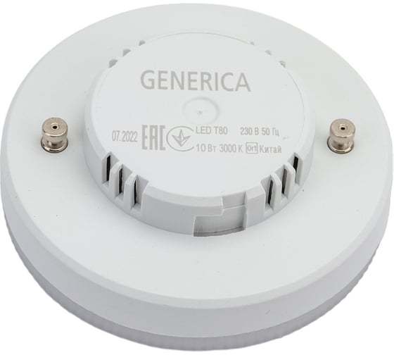 Светодиодная лампа GENERICA T80 таблетка 10Вт 230В 3000К GX53 LL-T80-10-230-30-GX53-G