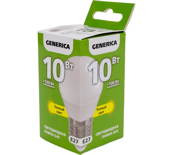 Светодиодная лампа GENERICA G45 шар 10Вт 230В 3000К E27 LL-G45-10-230-30-E27-G