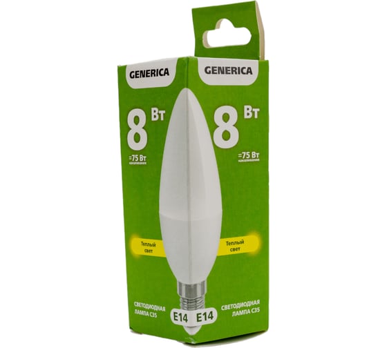 Светодиодная лампа GENERICA C35 свеча 8Вт 230В 3000К E14 LL-C35-08-230-30-E14-G